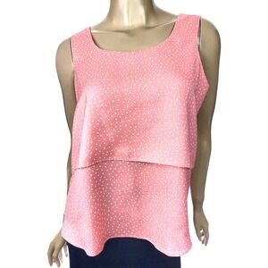 Ann Taylor Sz MP Sleeveless Blouse Pink w/ White Polka Dots Scoop Neck Polyester